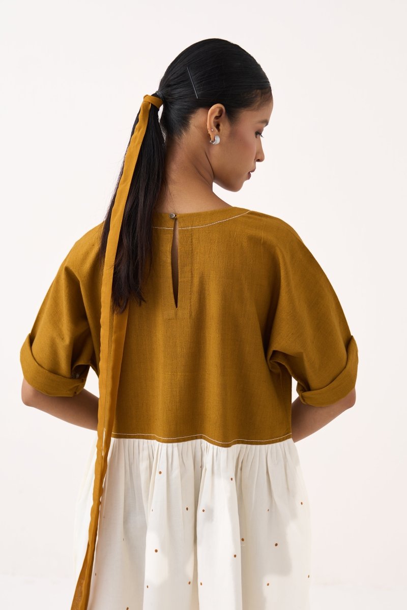 YOKE GATHER POLKA DRESS - Three Clothing