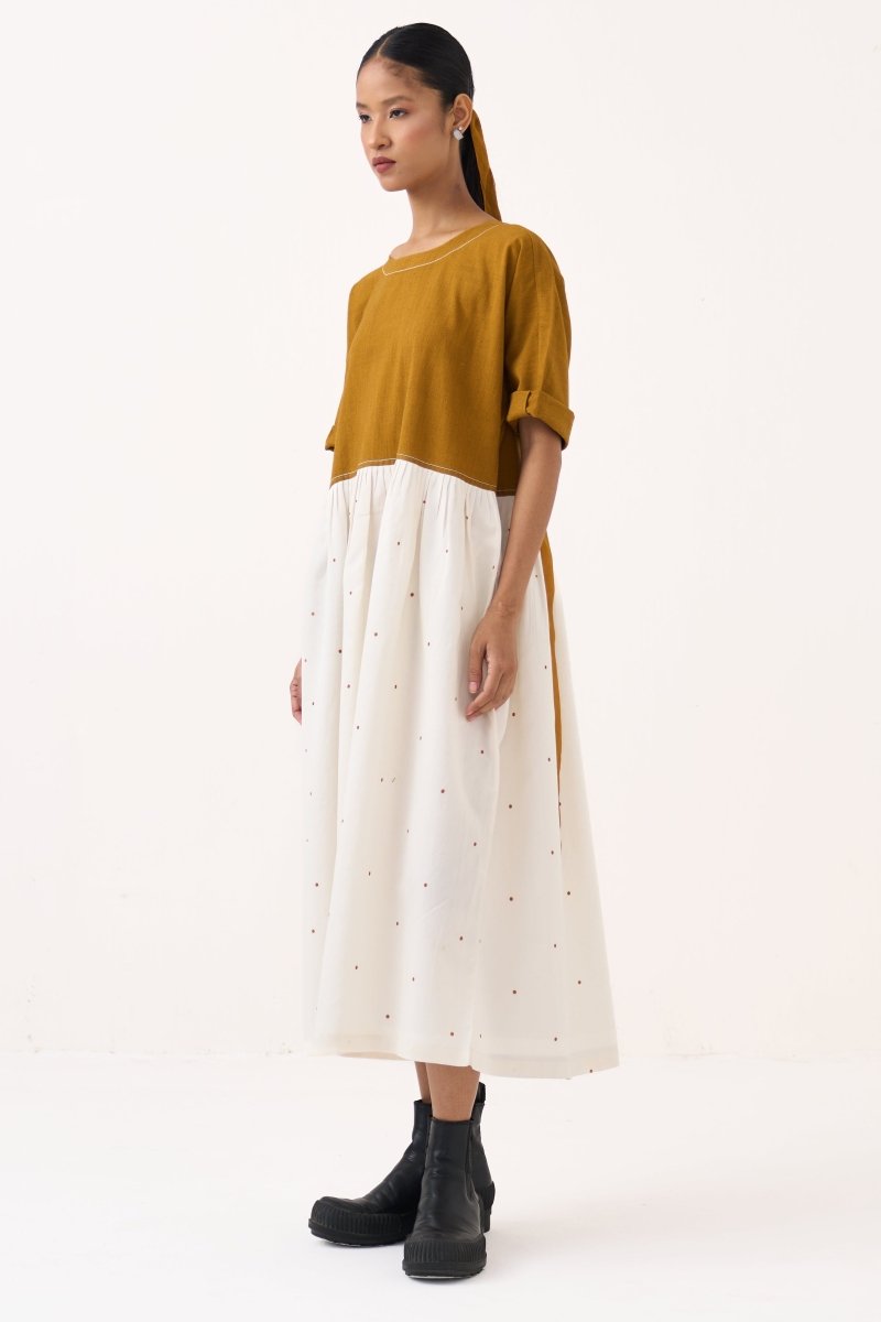 YOKE GATHER POLKA DRESS - Three Clothing
