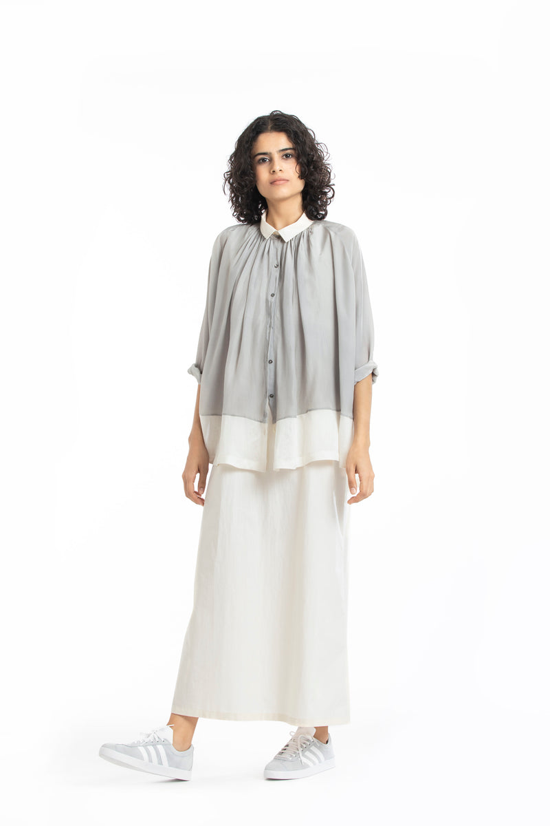 Short peasant top-Ash grey