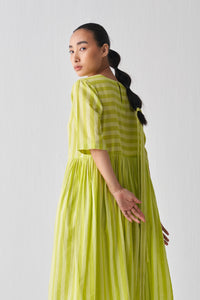 Side Gather Dress Co ord - Lime Stripe