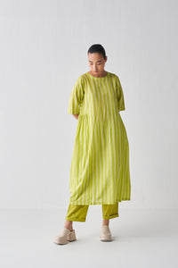 Side Gather Dress Co ord - Lime Stripe
