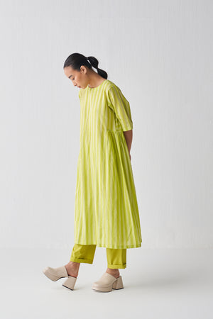 Side Gather Dress Co ord - Lime Stripe