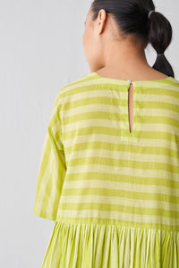 Side Gather Dress Co ord - Lime Stripe