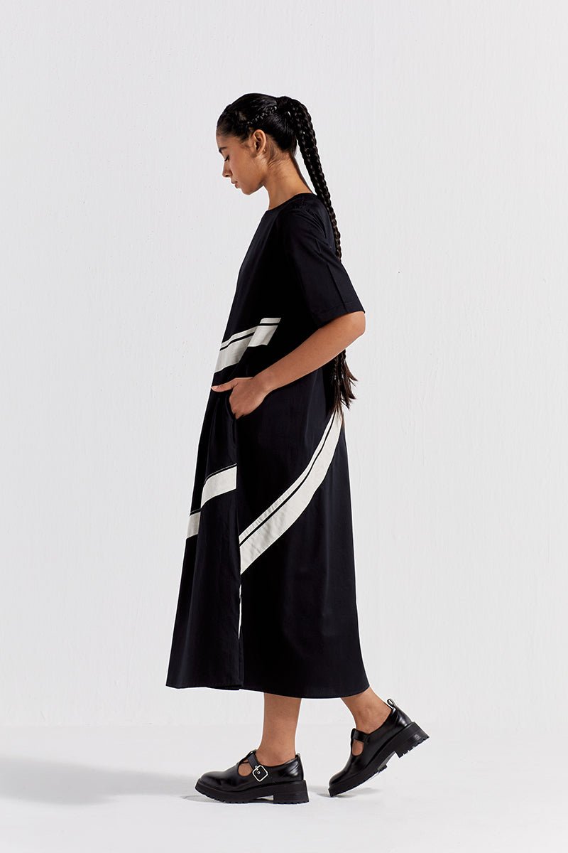 Applique Stripe Dress - Black - Three