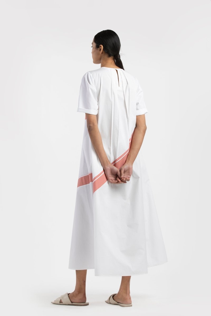 Applique Stripe Dress- White - Three