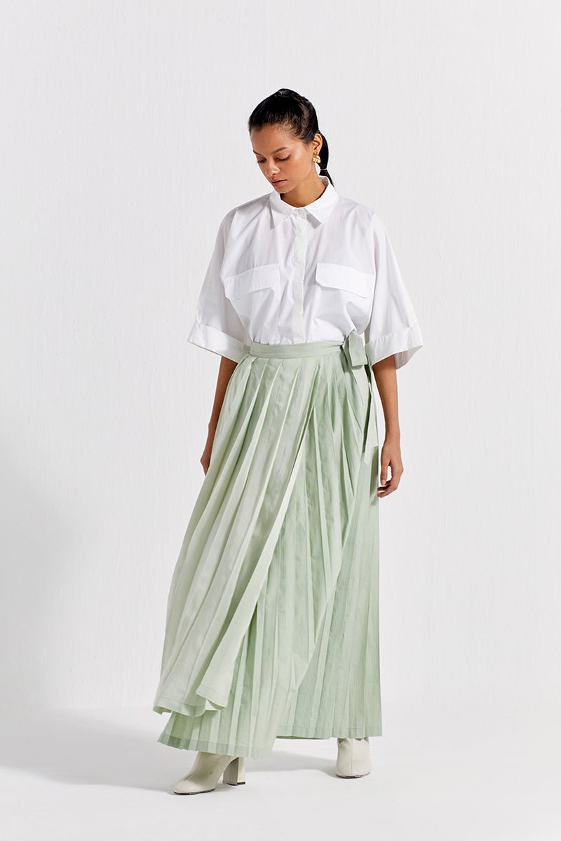 Asymmetric Pleat Skirt Co-ord (Set of 2) - Mint - Three