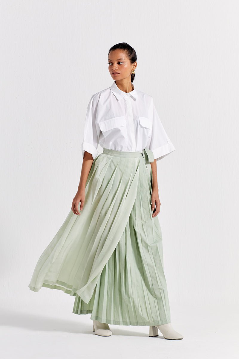 Asymmetric Pleat Skirt Co-ord (Set of 2) - Mint - Three