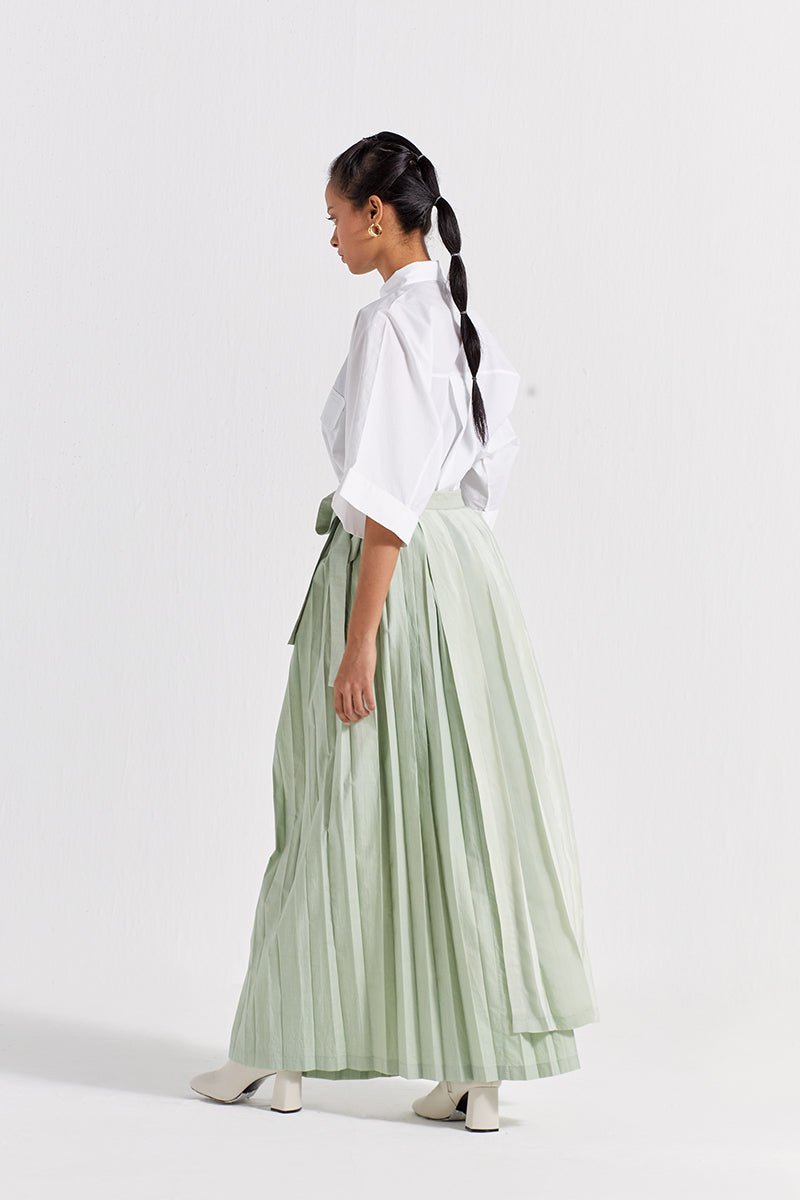Asymmetric Pleat Skirt Co-ord (Set of 2) - Mint - Three