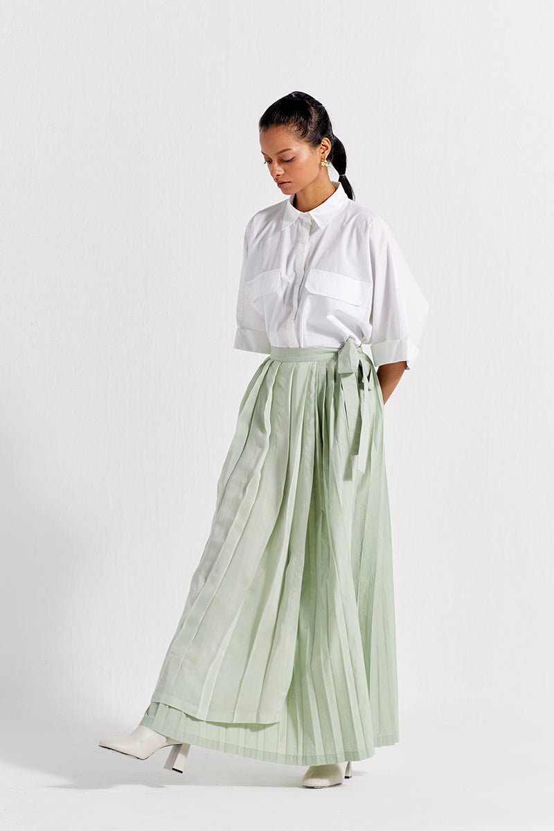 Asymmetric Pleat Skirt Co-ord (Set of 2) - Mint - Three