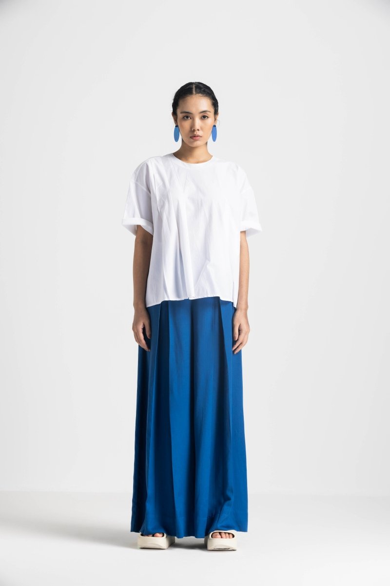 Asymmetric Pleat Top Co-ord - Electric Blue - Three