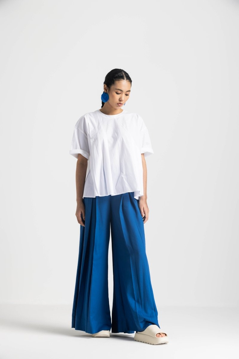 Asymmetric Pleat Top Co-ord - Electric Blue - Three