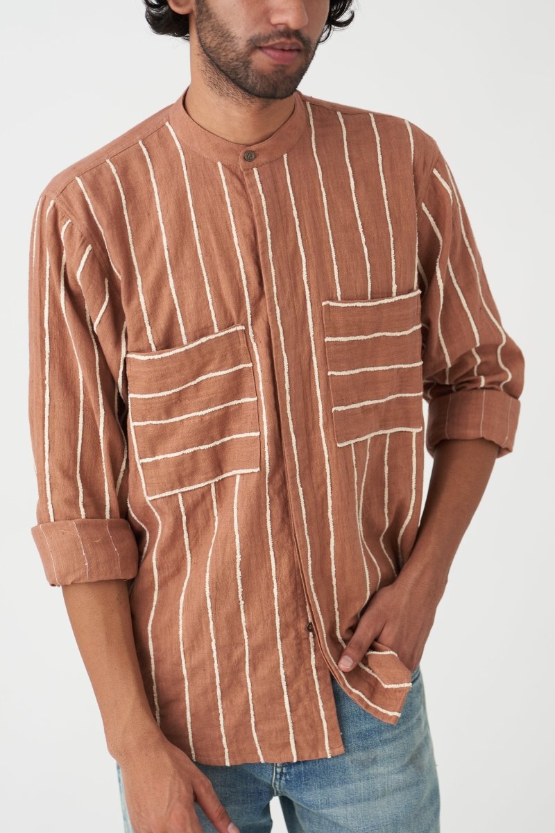 Asymmetric Pocket Detail Shirt - Champange - Three