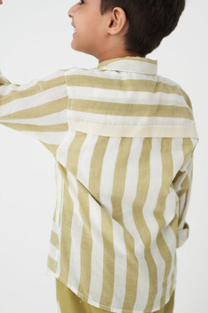 Asymmetric Stripe Shirt Co-ord - Moss Green - Three