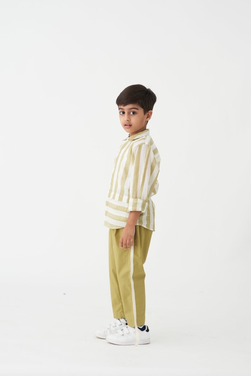 Asymmetric Stripe Shirt Co-ord - Moss Green - Three