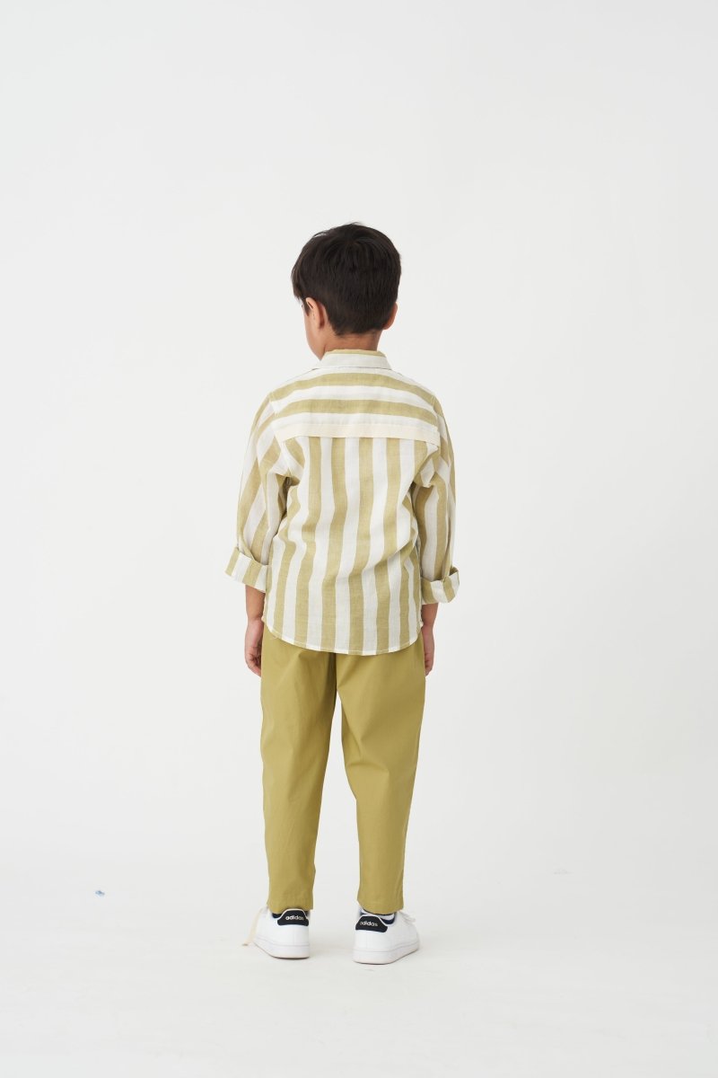 Asymmetric Stripe Shirt - Moss Green - Three
