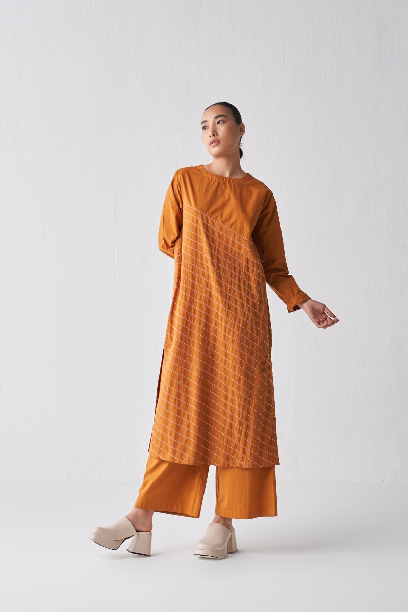 Asymmetric Stripe Tunic Co ord - Rust - Three