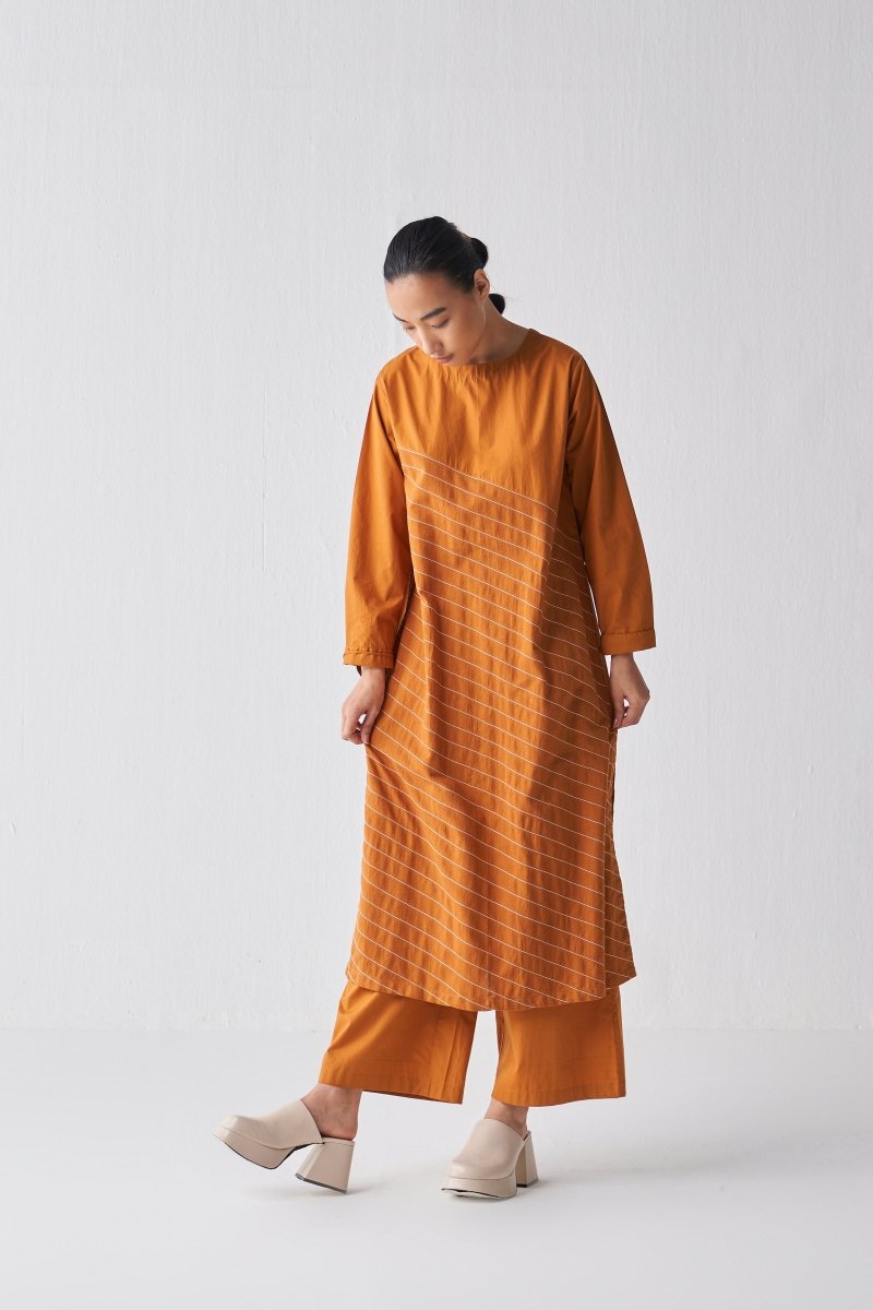 Asymmetric Stripe Tunic Co ord - Rust - Three