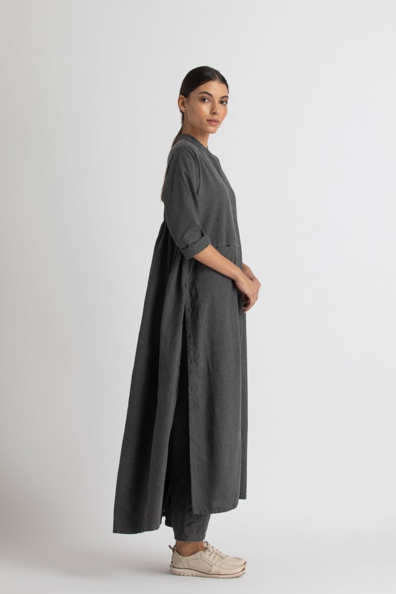 Back Gather Jacket Co-ord- Lead Grey Melange - Three