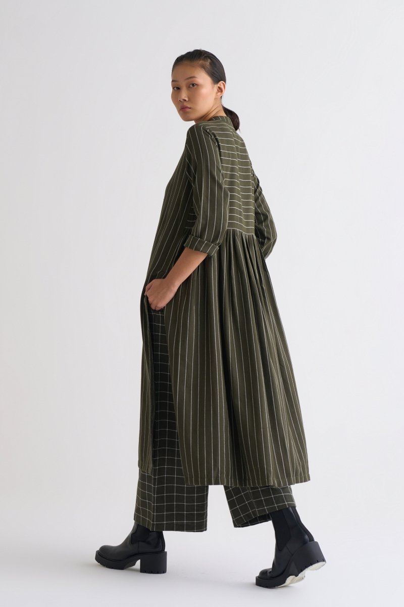 Back Gather Jacket - Olive Stripe - Three