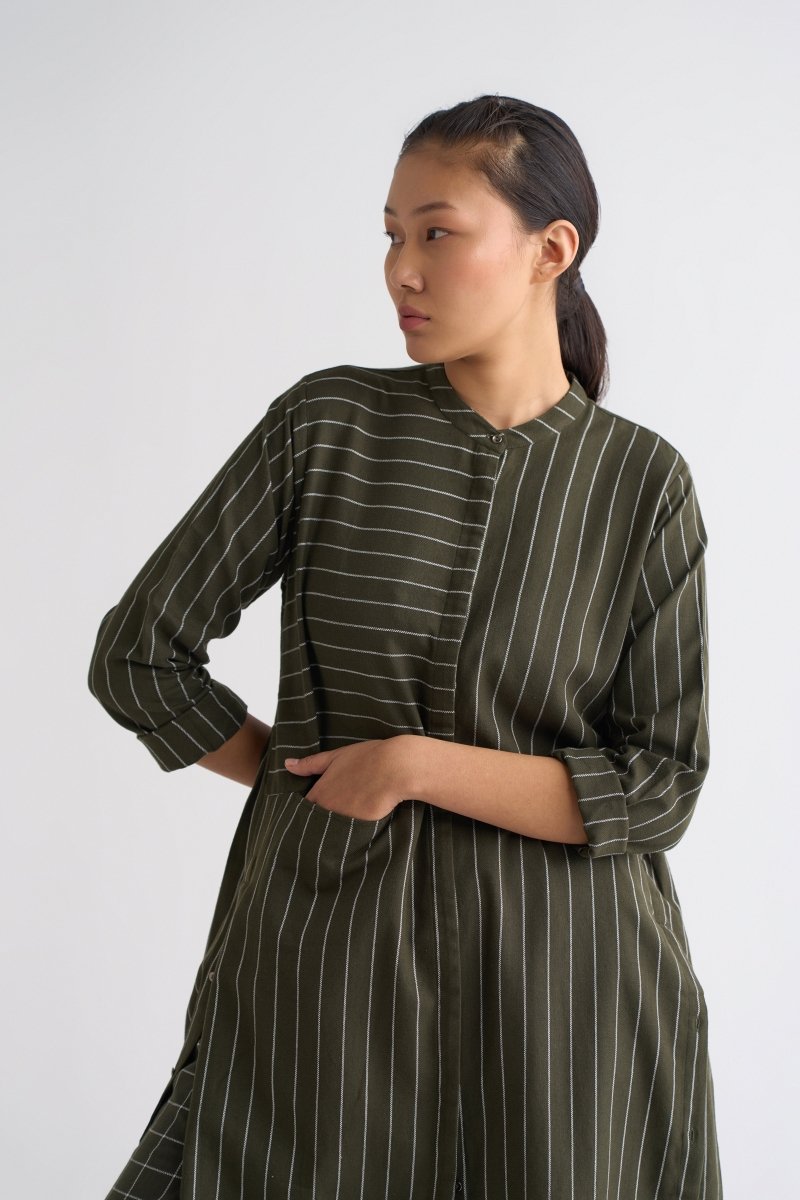 Back Gather Jacket - Olive Stripe - Three