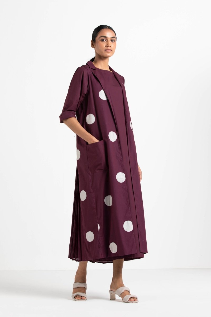 Back Pleat Applique Polka Jacket Co-ord (Wine) - Three