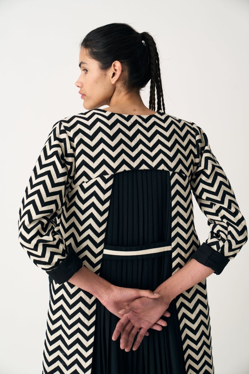 Back Pleat Chevron Jacket - Black - Three