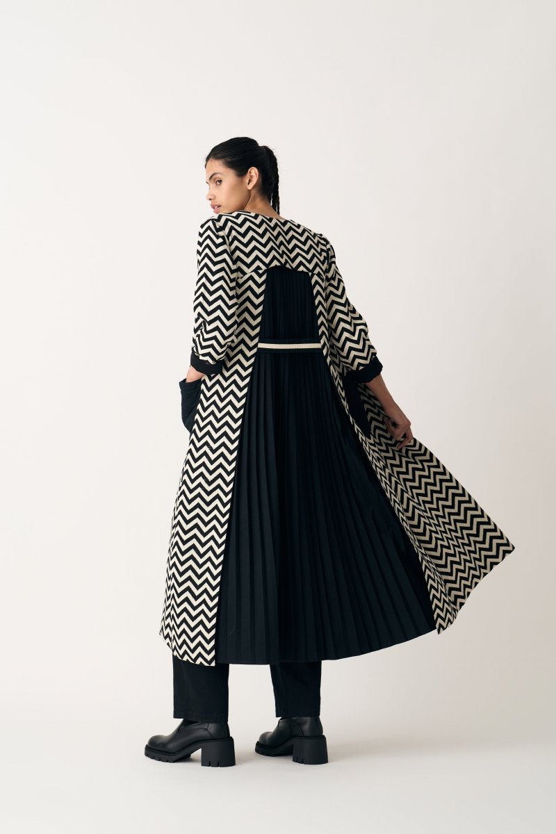 Back Pleat Chevron Jacket - Black - Three