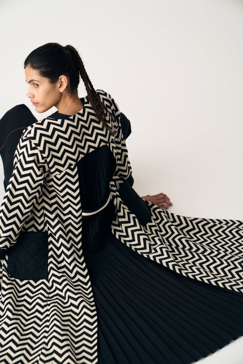 Back Pleat Chevron Jacket - Black - Three