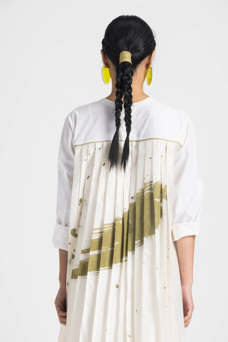 Back Pleat Dress - Ivory - Three