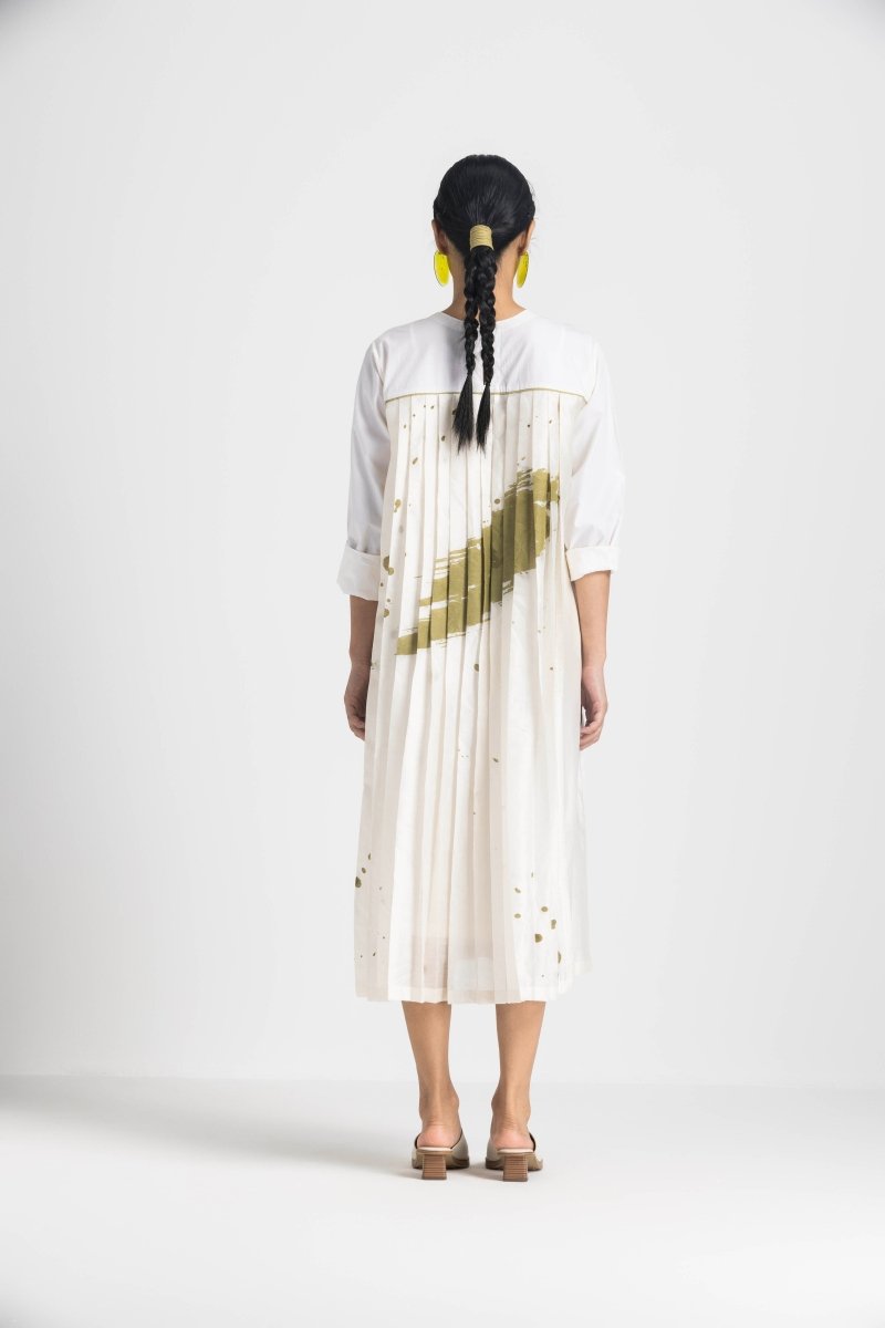 Back Pleat Dress - Ivory - Three