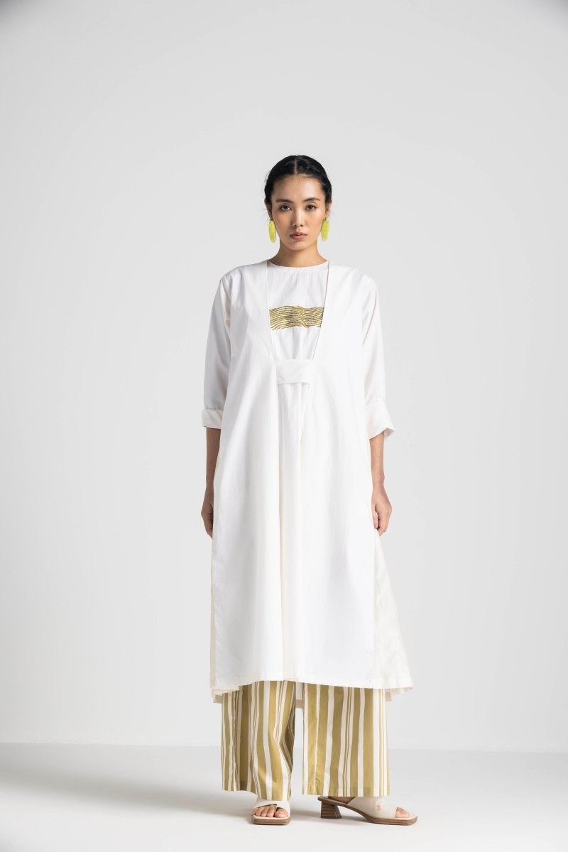 Back Pleat Dress - Ivory - Three