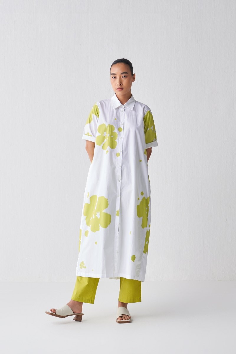 Back Pleat Floral Dress - Lime Print - Three