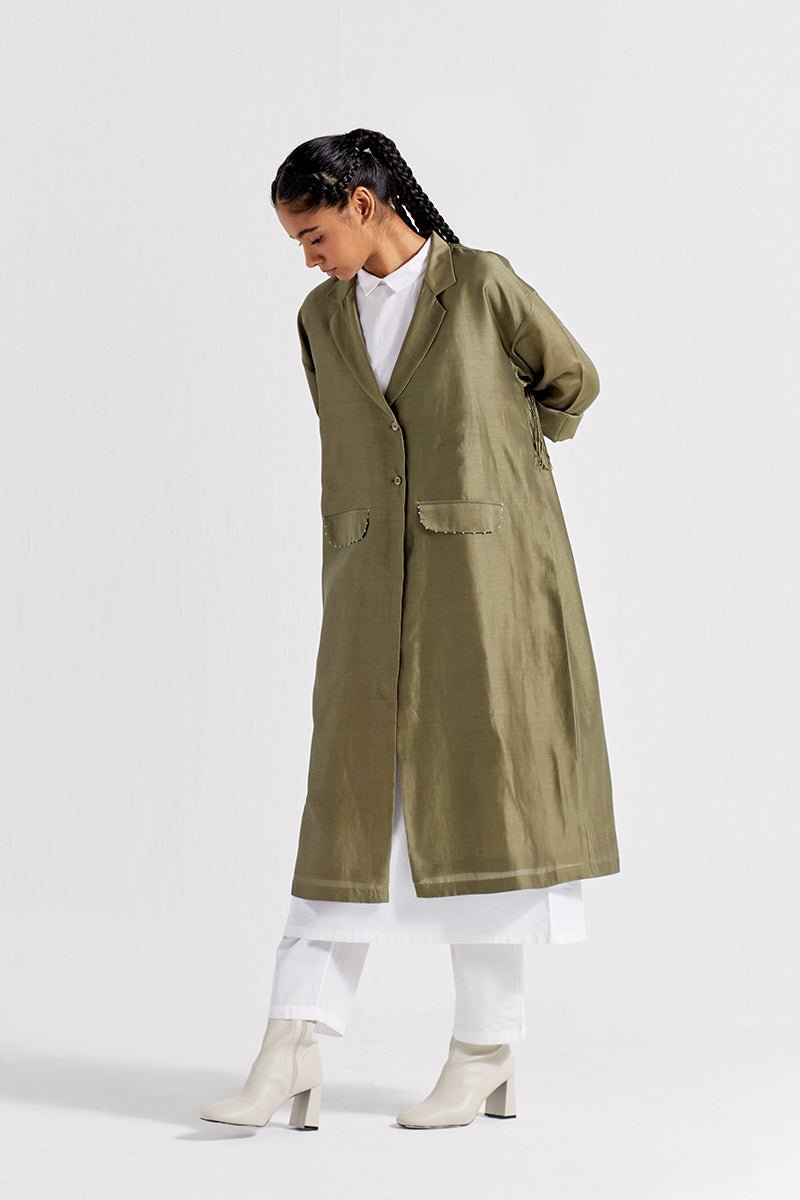 Back Tie Overlay Jacket Co-ord ( Set of 3) - Sap Green - Three