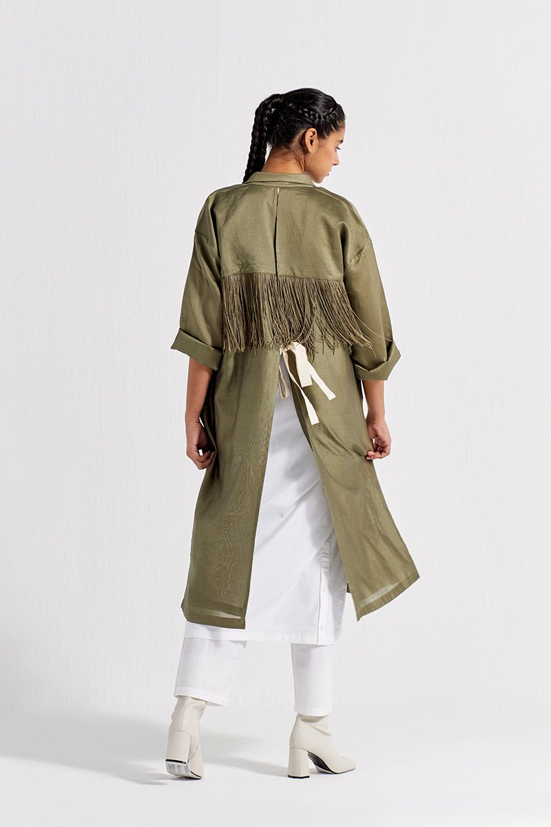 Back Tie Overlay Jacket Co-ord ( Set of 3) - Sap Green - Three