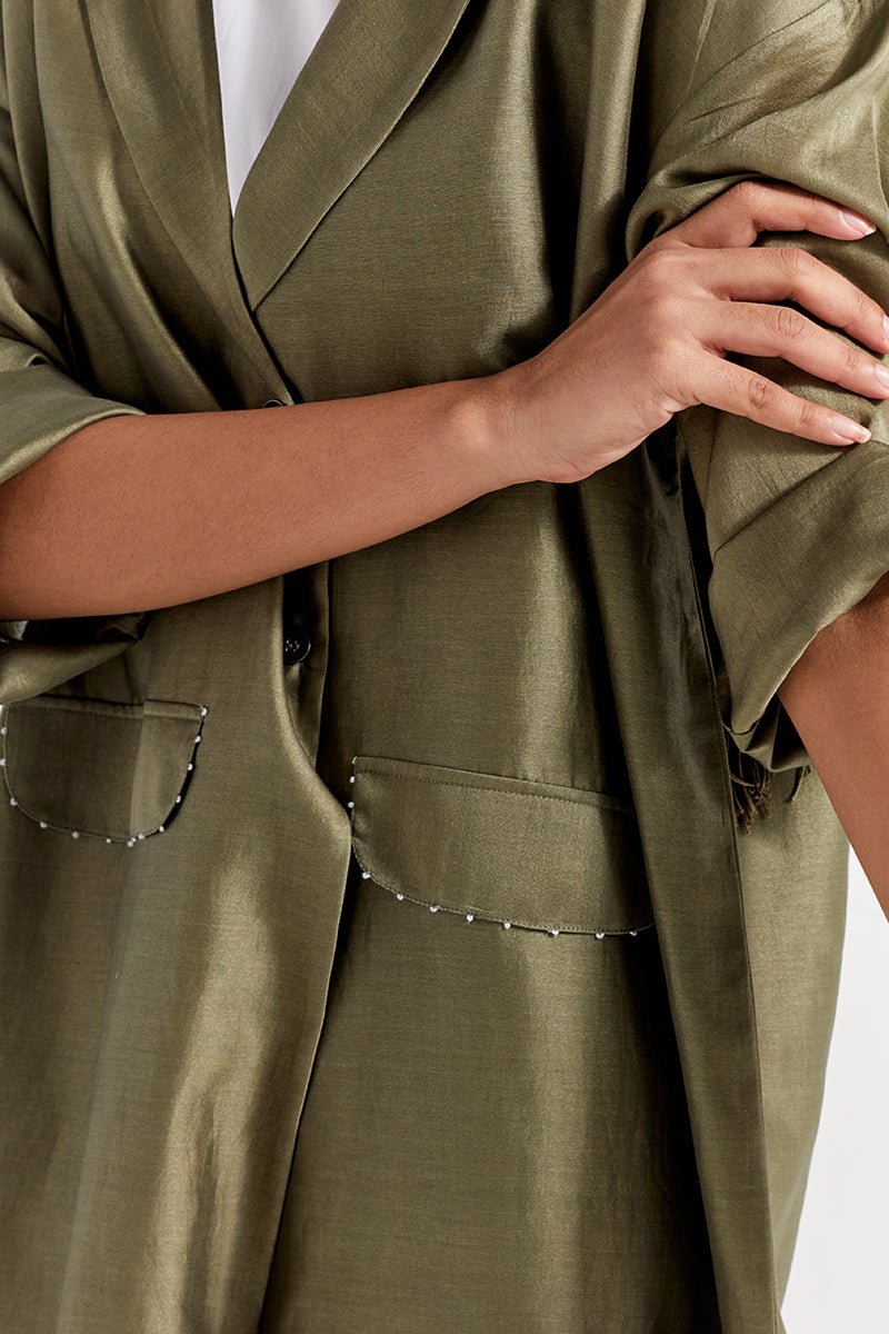 Back Tie Overlay Jacket - Sap Green - Three