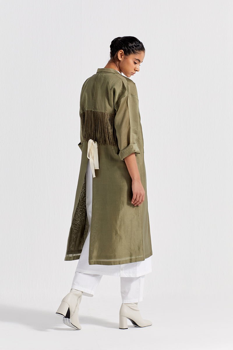 Back Tie Overlay Jacket - Sap Green - Three