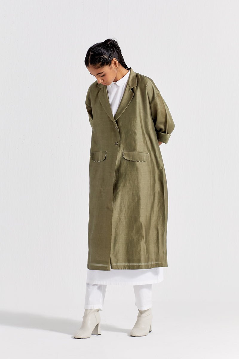 Back Tie Overlay Jacket - Sap Green - Three