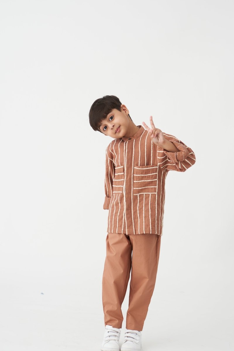 Band Collar Shirt - Champagne - Three