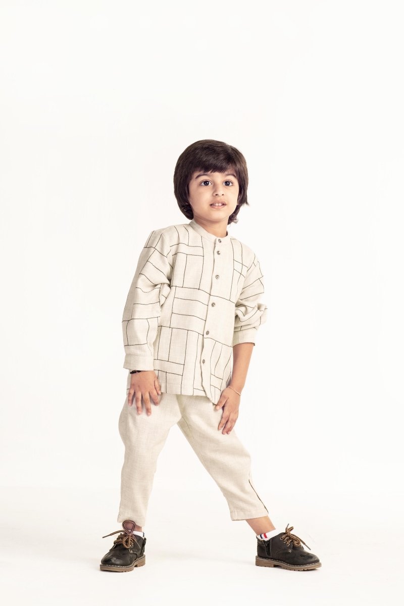 Band Collar Shirt Co-ord- Beige - Three