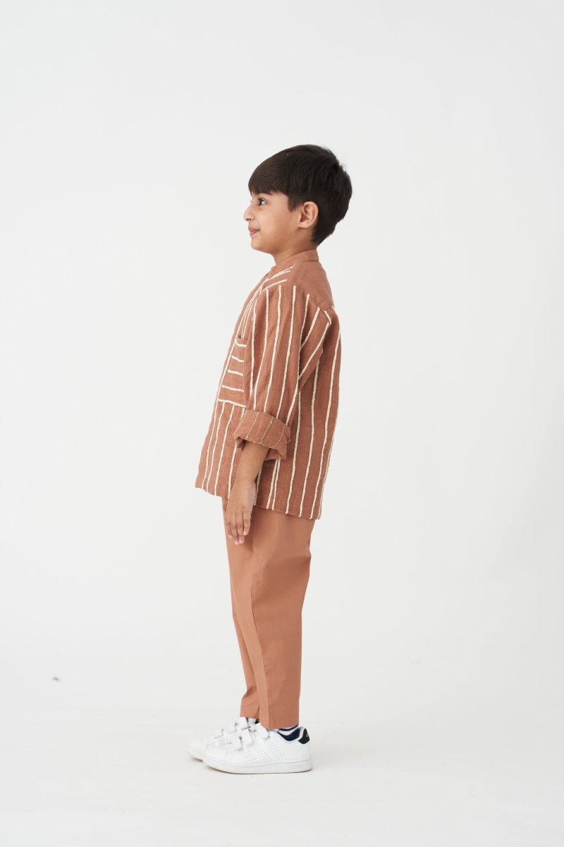 Band Collar Shirt Co-ord - Champagne - Three
