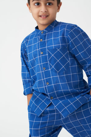 Band Collar Shirt Co-ord - Electric Blue - Three