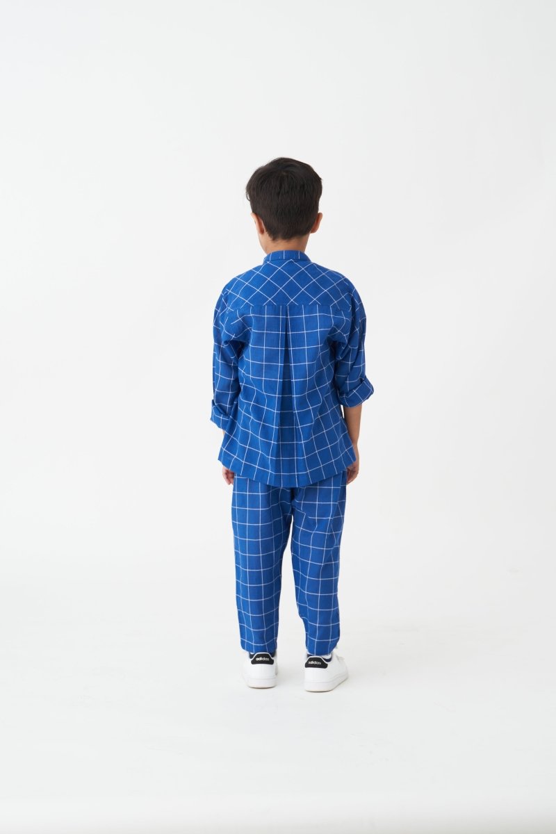 Band Collar Shirt Co-ord - Electric Blue - Three