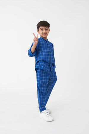 Band Collar Shirt Co-ord - Electric Blue - Three