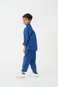 Band Collar Shirt Co-ord - Electric Blue - Three