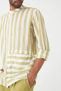 Band Collar Shirt Co-ord - Moss Green - Three