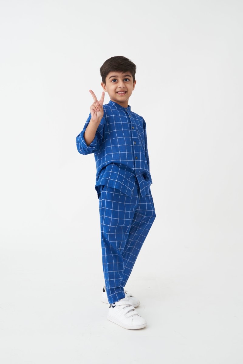 Band Collar Shirt - Electric Blue - Three
