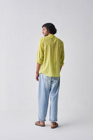 Band Collar Shirt - Lime stripe - Three
