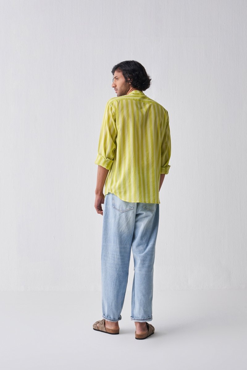 Band Collar Shirt - Lime stripe - Three