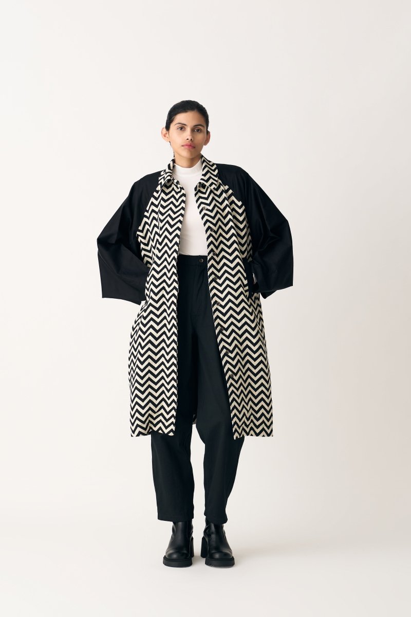 Bat Sleeve Chevron Trench Overlay - Black - Three