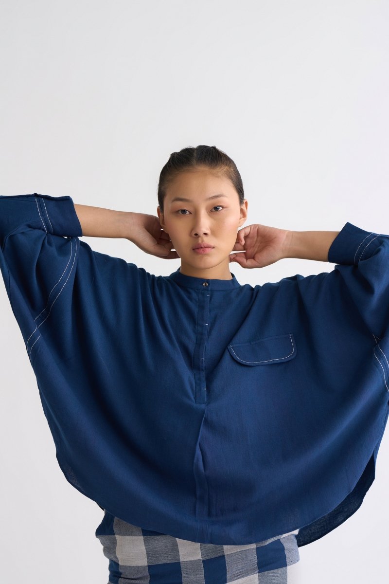 Bat Sleeve Top Co-ord - Navy - Three